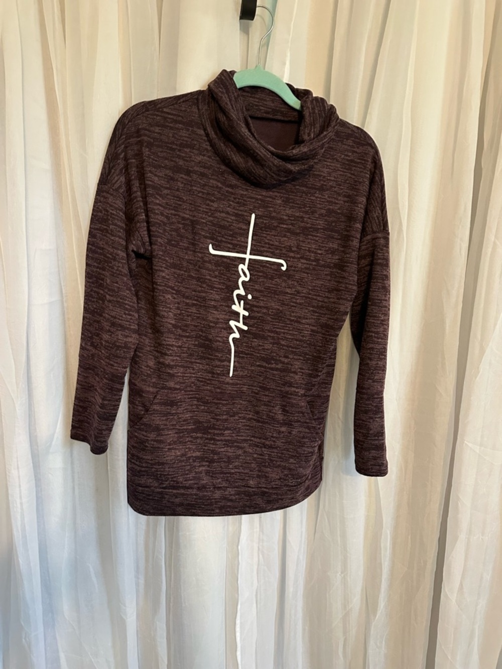 Cowl Neck Maroon 'Faith' Knit Sweater for Women with hood and Kangaroo Pockets